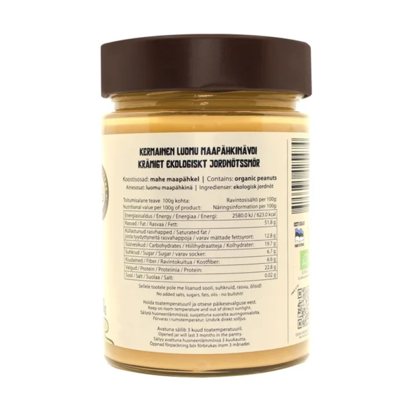 Back label of the Natty Smuuud jar with ingredient and nutrition information