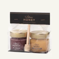 Two-honey gift set with dipper 2 × 100 g – blossom honey and honey with blueberries