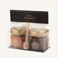 Two-honey gift set with dipper 2 × 100 g – honey with matcha and honey with sea buckthorn