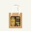 Blossom honey 430 g, mint-raspberry tea 12 g and coconut balls 110 g in a natural gift box with handles