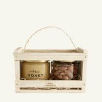 Blossom honey 300 g and honey-salt nuts 110 g in a wooden gift box