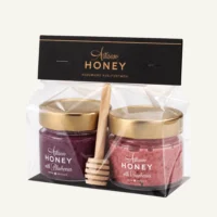 Two-honey gift set with dipper 2 × 100 g – honey with blueberries and honey with cranberries