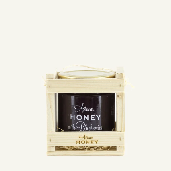 Honey with blueberries 300 g in a wooden gift box