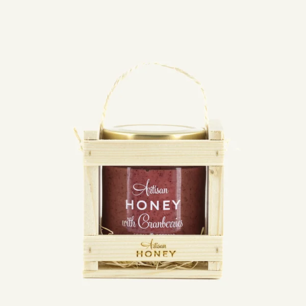 Honey with cranberries 300 g in a wooden gift box