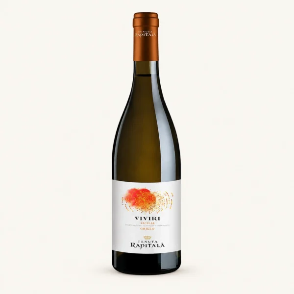 Tenuta Rapitalà Grillo Sicilia DOC “Viviri” 750 ml pudel soojal heledal taustal